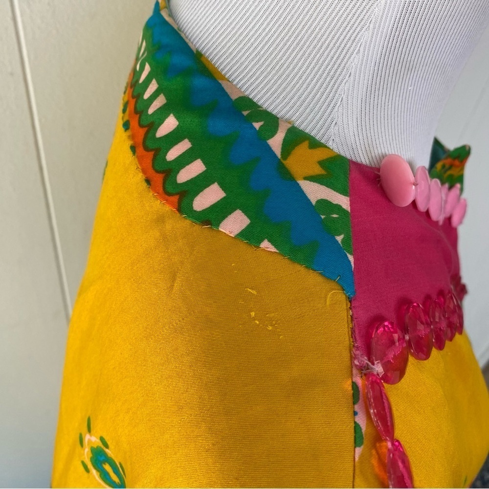 VTG 60s Top Cape Hippie Yellow Hawaiian Cotton Tunic Boho One Size Handmade - Picture 5 of 16